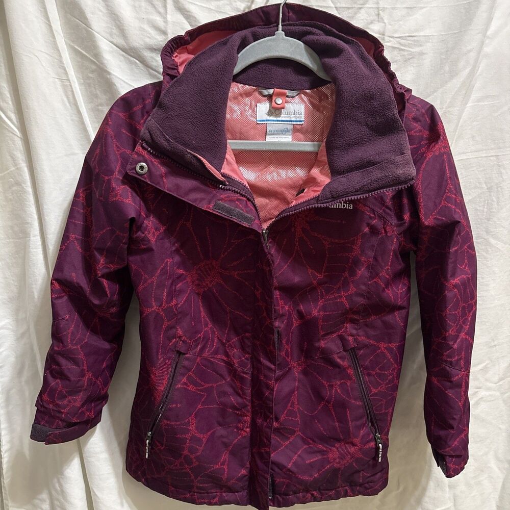 Columbia Interchange Womens M Purple Pink Floral Hooded Jacket Shell Only